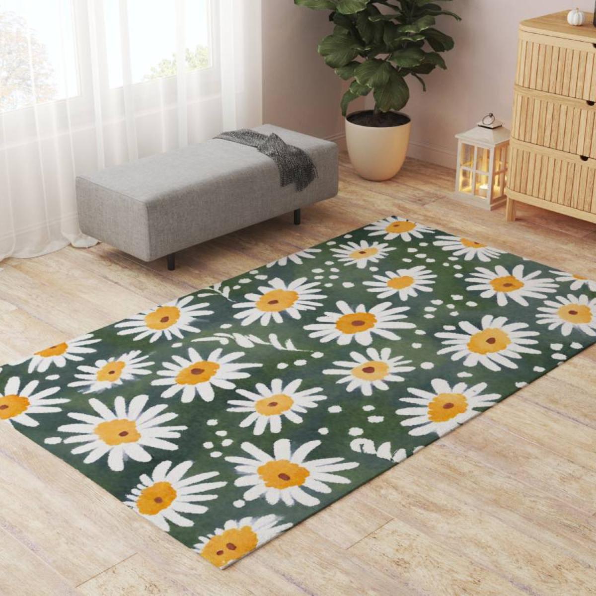 Rabbit Mat, Green Daisy