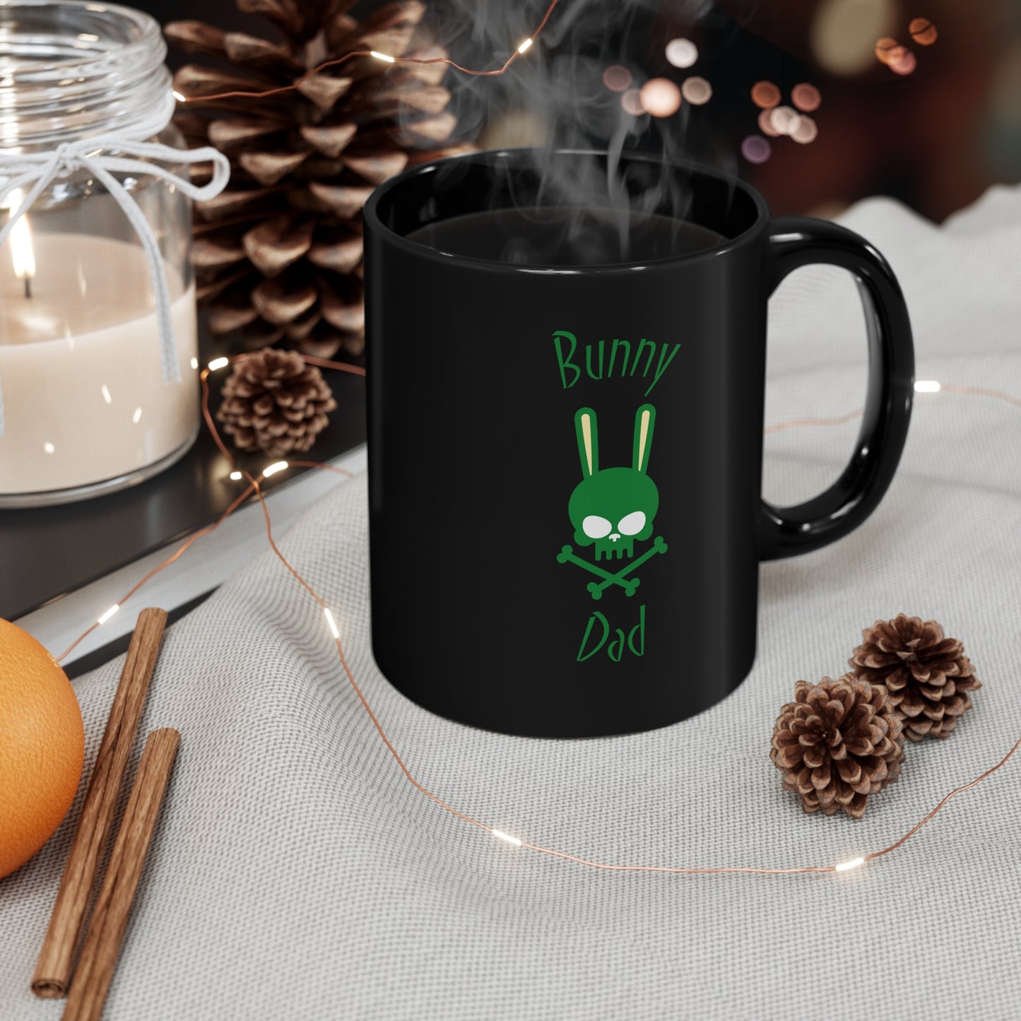 Bunny Dad Black Mug, 11oz