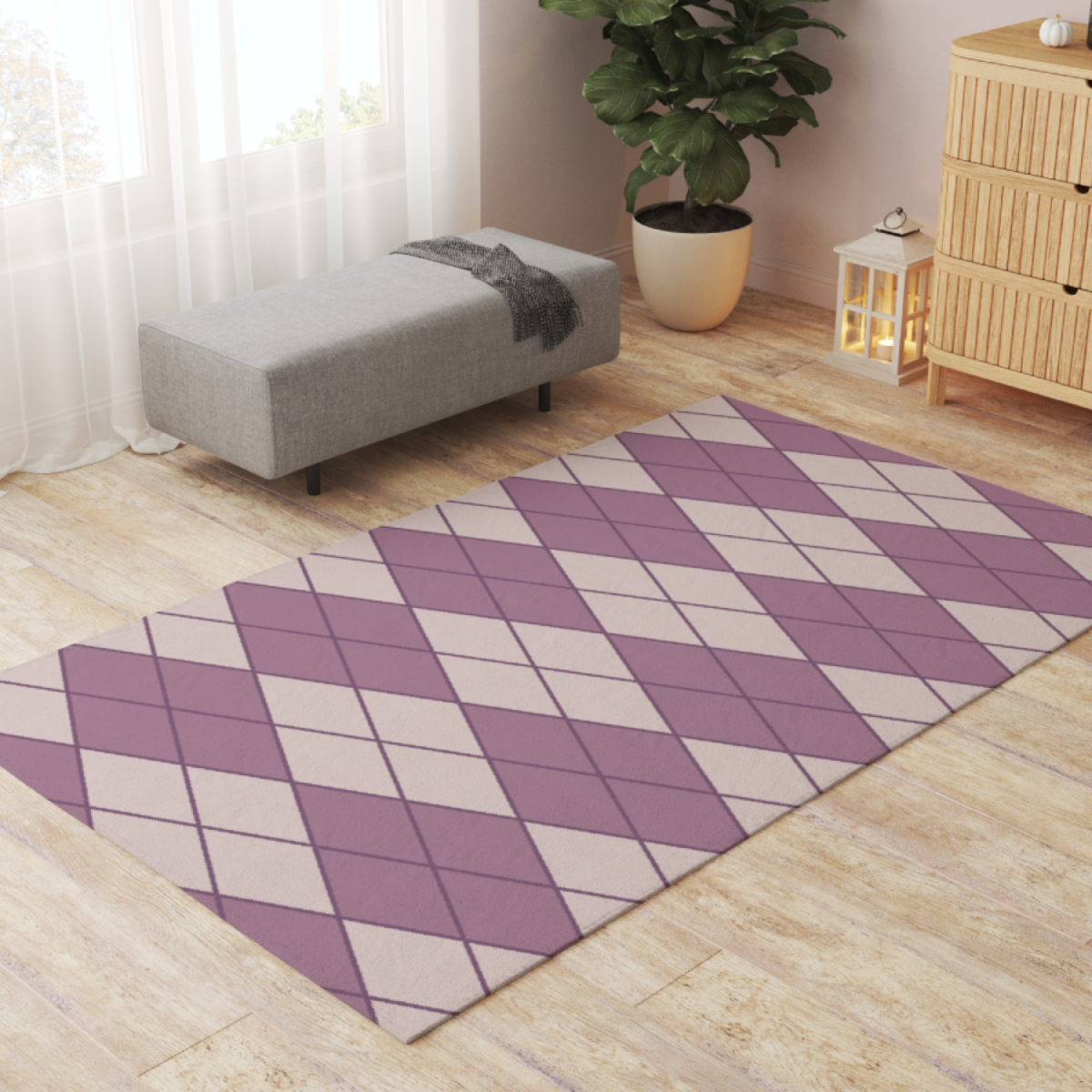 Pet Playpen Floor Mat Rug, Purple Argyle