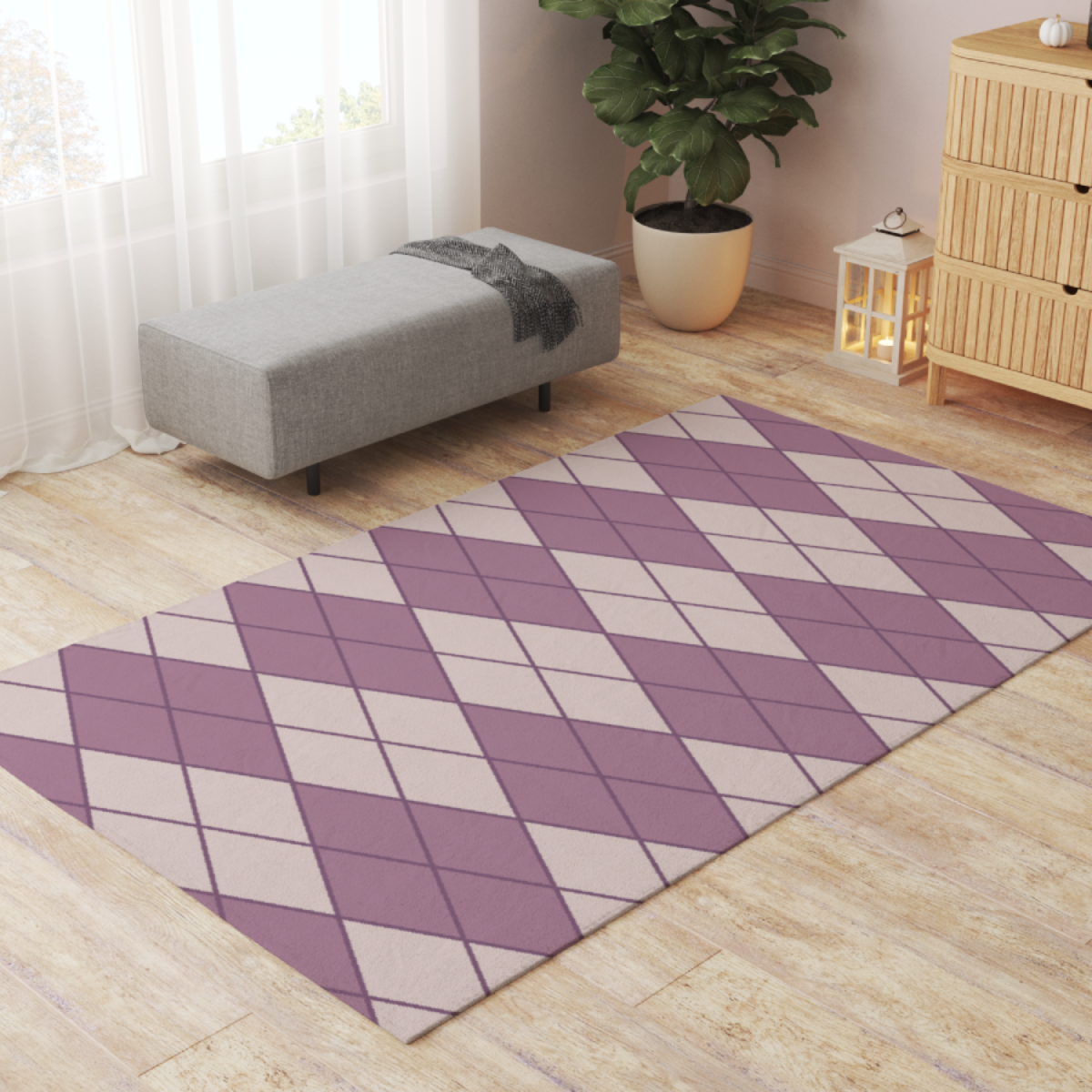 Pet Playpen Floor Mat Rug, Purple Argyle Bunns & Stuff