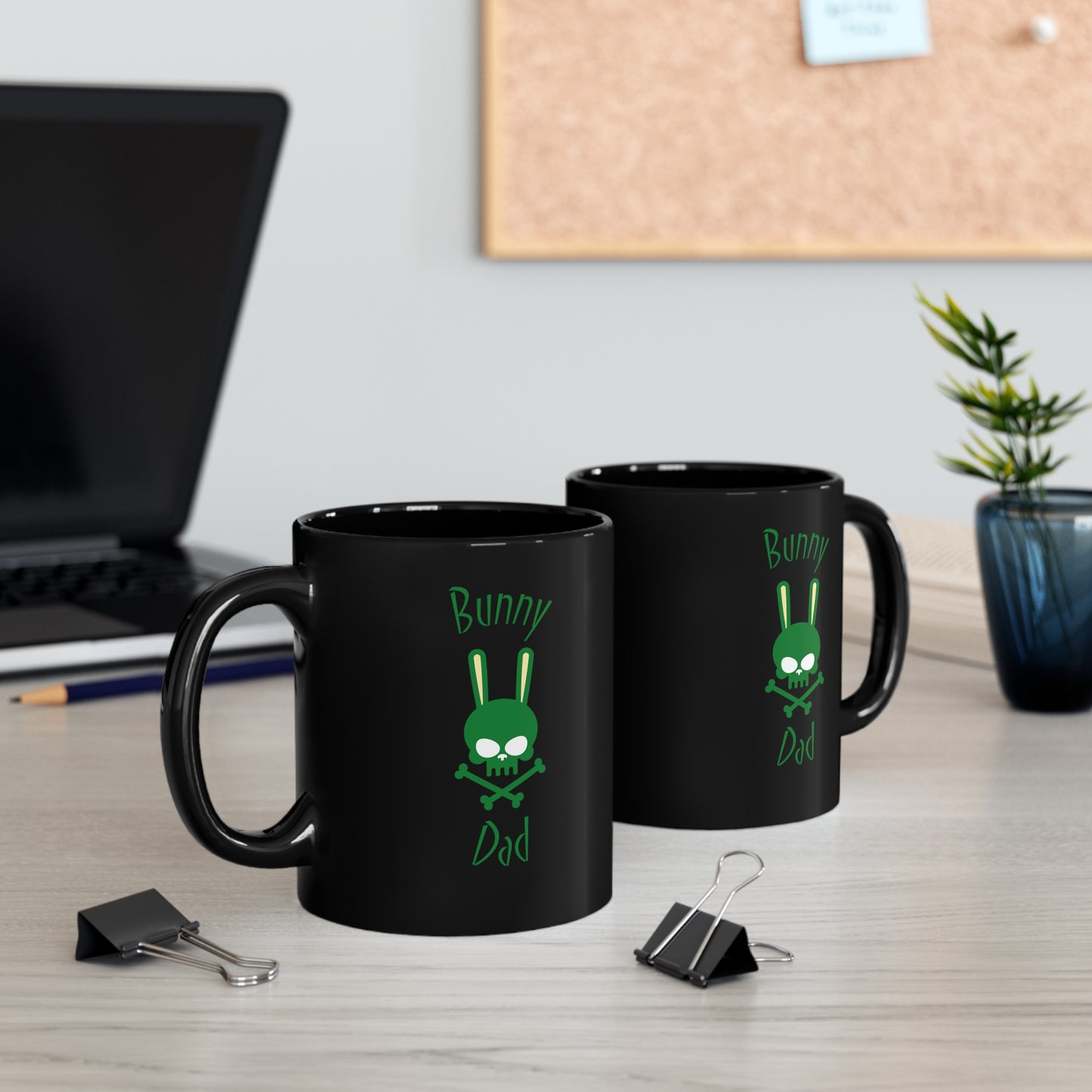 Bunny Dad Black Mug, 11oz